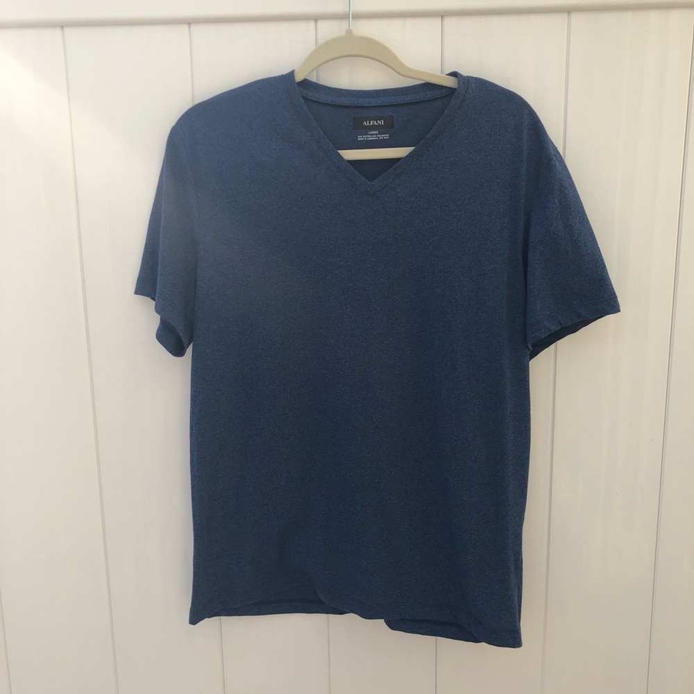 Alfani  Blue Mens V Neck T-Shirt Size Large L